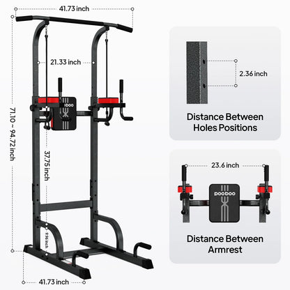 LNOW Multifunction Power Tower Pull up Bar Dip Station Power Rack with Adjustable Backrest for Home Gym Strength Training Workout Equipment Max Weight 480lbs