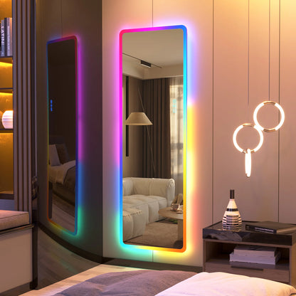 LVSOMT 47"x16" Full Length Mirror with Lights, RGB Color Changing Lighted Mirror, Wall Mounted Full Body Mirror, Over The Door Hanging Mirror, 14 LED Light + Dimmable Brightness + Adjustable Speed
