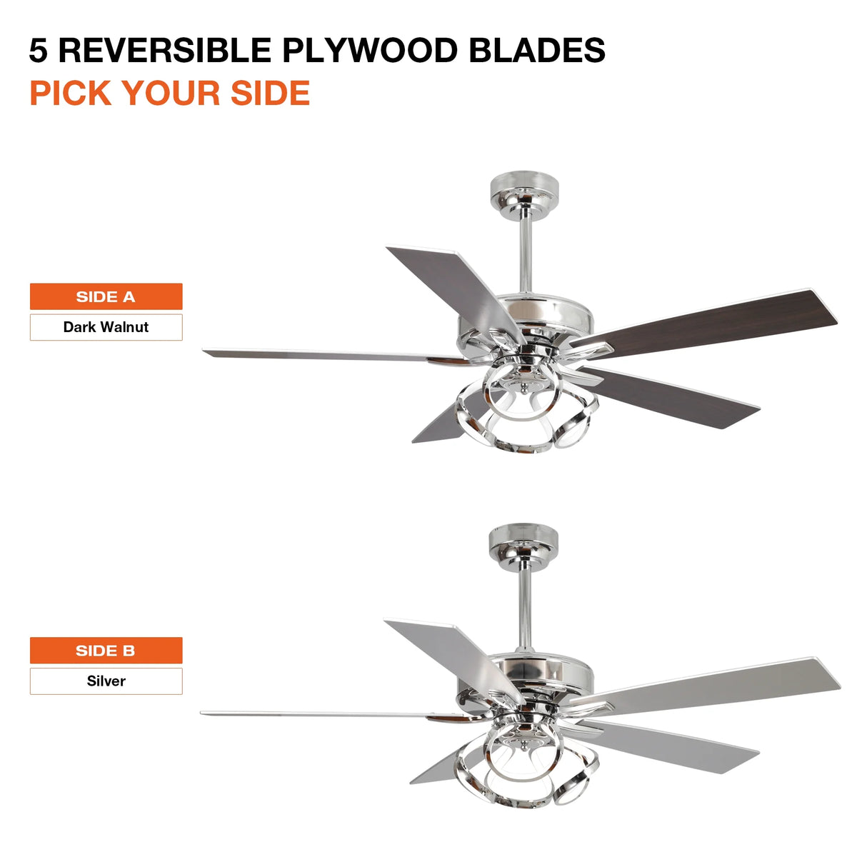 Parrot Uncle 52-Inch Contemporary Chrome Ceiling Fan with Integrated LED Lights and Remote Control