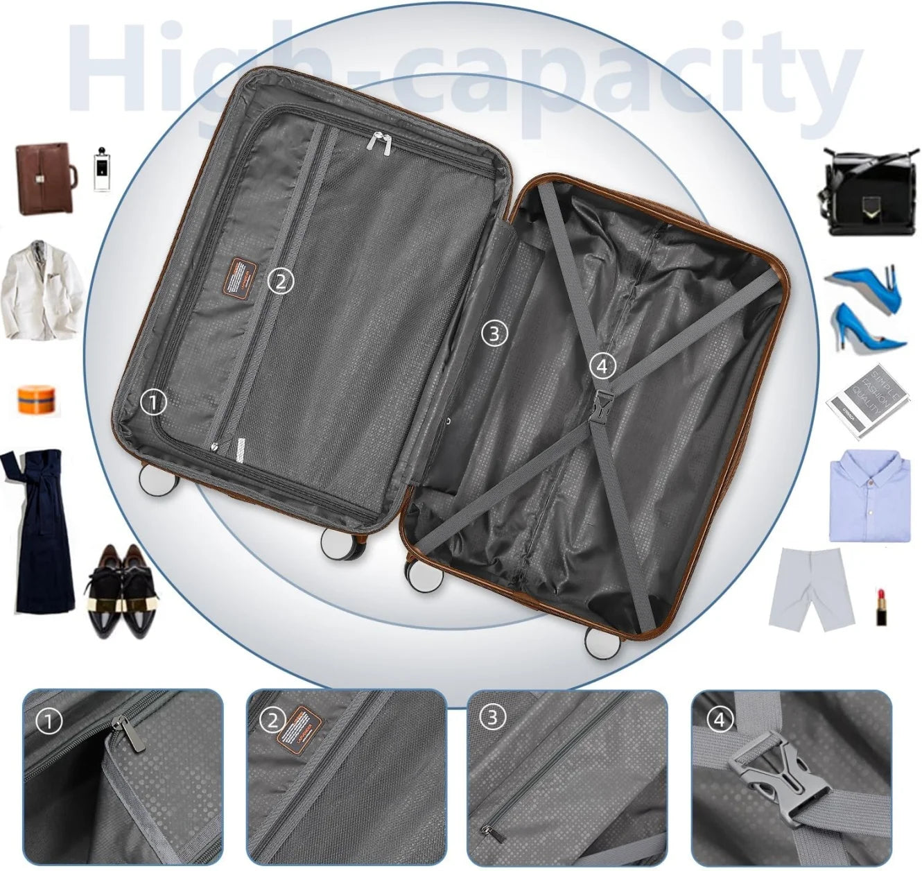 6-Piece Hardshell Luggage Set with Expandable Spinner Suitcases & TSA Lock, 25% Extra Capacity, Duffel Bag & Toiletry Kit, Cream ABS Suitcases