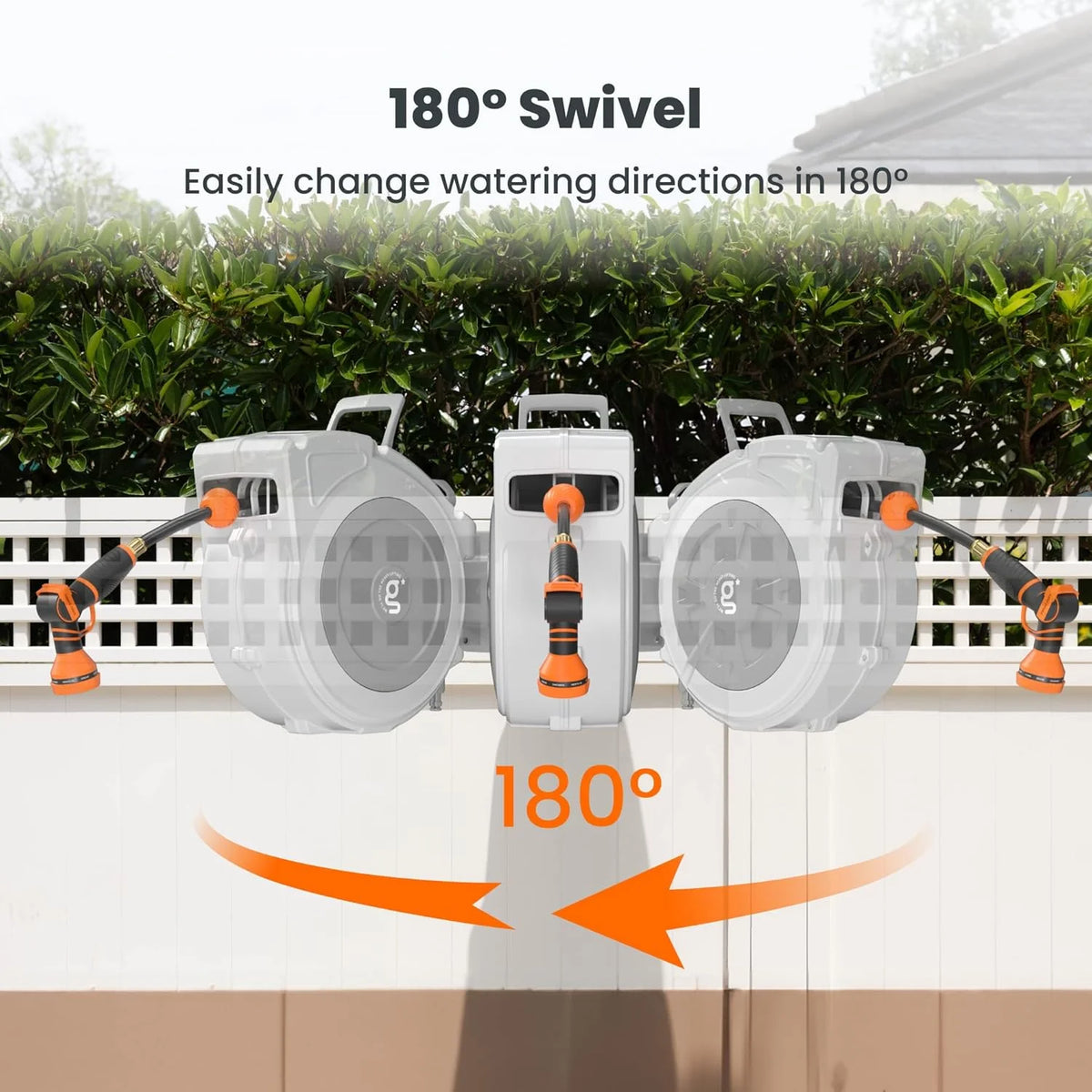 Giraffe Tools Retractable Garden Hose Reel with 1/2in-100ft Water Hose, Plastic Bracket, Wall Mounted, Dark Grey