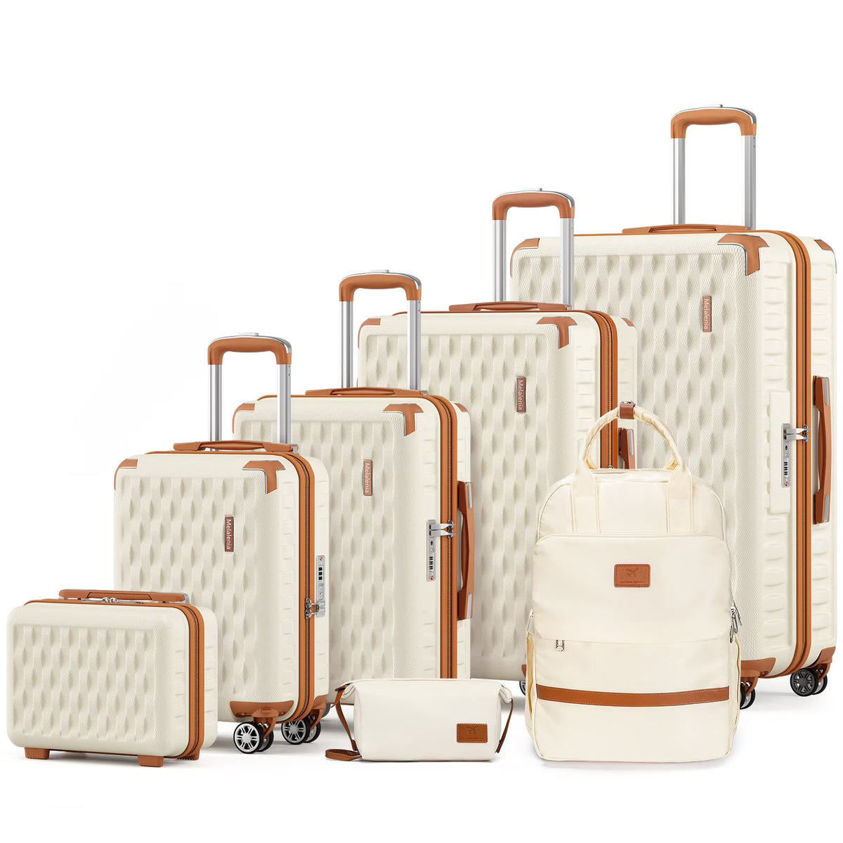 Melalenia - 7 Luggage Sets ABS Hardside Spinner Luggage -With Spinner Wheels and TSA Lock-White