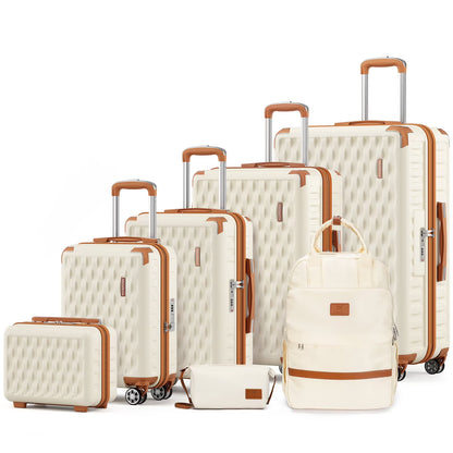 Melalenia - 7 Luggage Sets ABS Hardside Spinner Luggage -With Spinner Wheels and TSA Lock-White