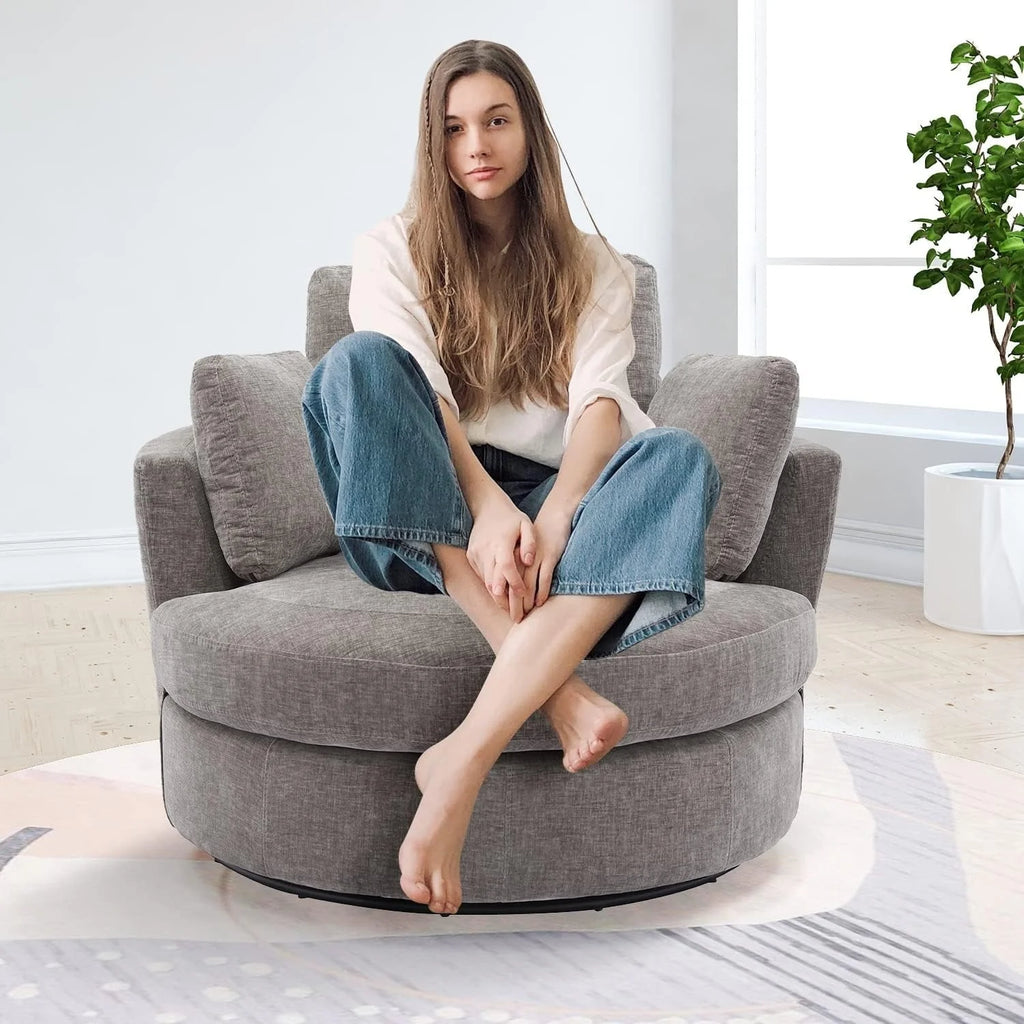 42" W Small Loveseat Sofa Couch, Swivel Barrel Chairs for Bedroom 360 Degree Swivel Accent Chairs for Living Room, Chenille Fabric Club Chair Chaises Lounges for Living Room/Office/Hotel, Grey
