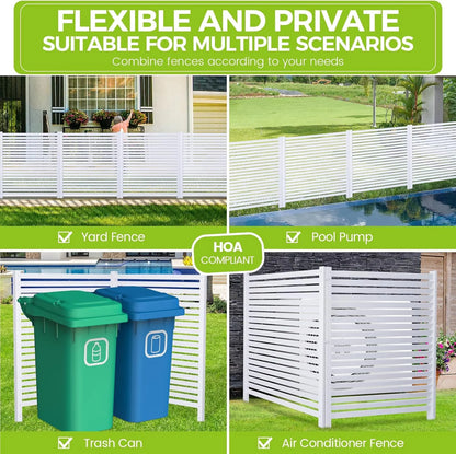 36"W X 45"H Outdoor Privacy Screen, Vinyl Air Conditioner Fence with Metal Stake, No Dig Trash Can Enclosure for Outside- 2 PVC Panels, White, Vertical