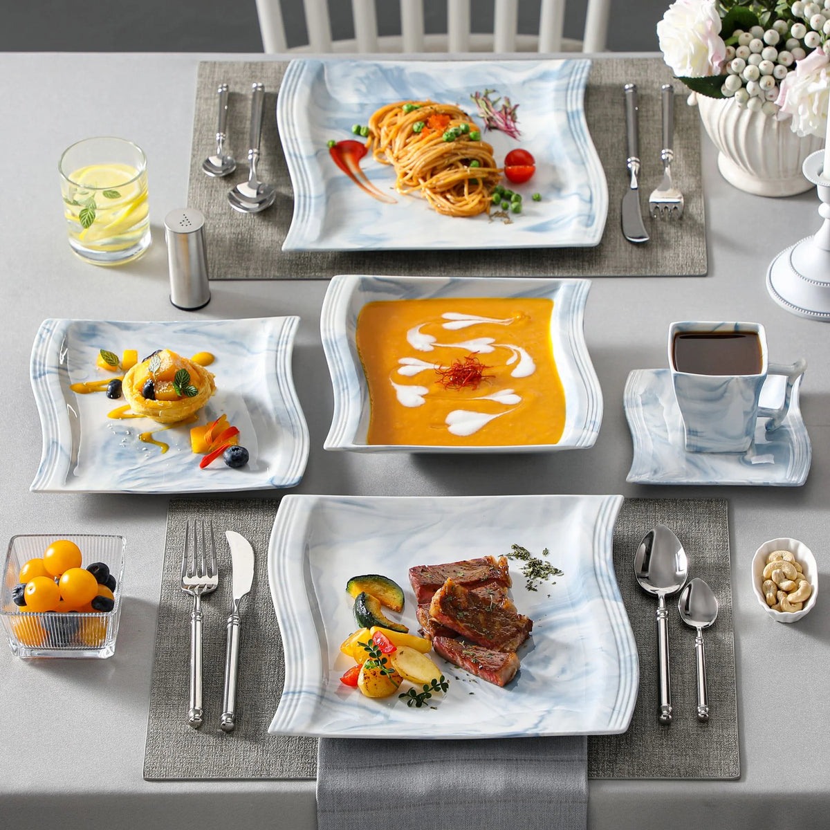 MALACASA Porcelain Tableware Sets, Ivory White, 30-Piece (6 Packs)