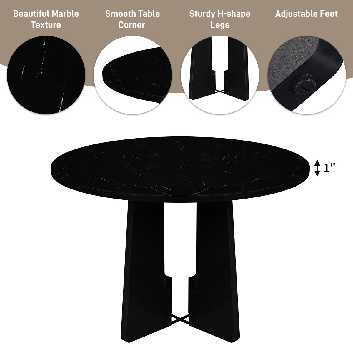 EUROCO 5-Piece Round Dining Table Set for 4, 43.3'' Kitchen Room Table with 4 Upholstered Chairs and Solid Wood Frame,Kitchen Table Set for Home Living Dining Room, Grey & Black