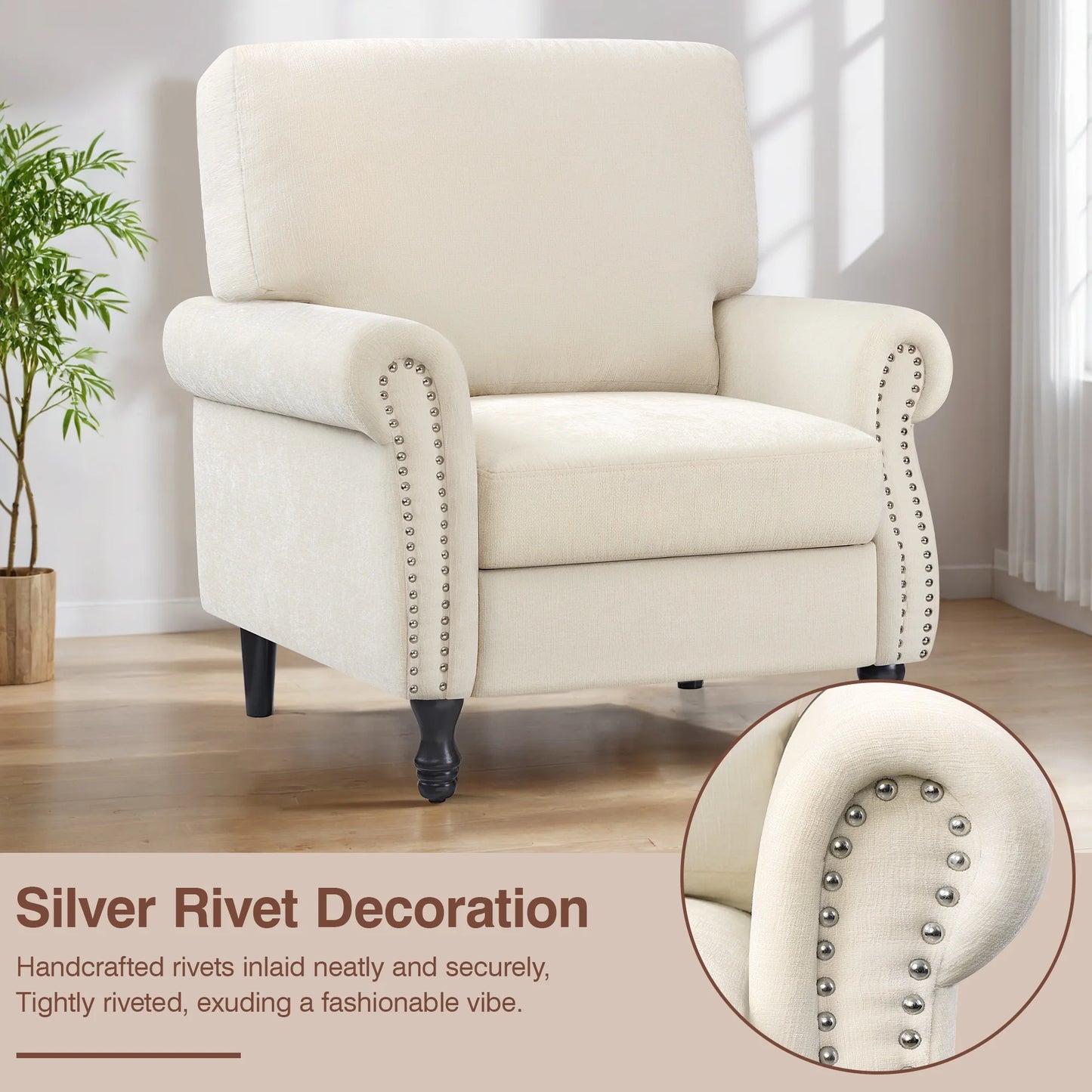 COOLHUT Modern Accent Chair Armchair, Linen Fabric Upholstered Comfy Single Sofa with Solid Wood Frame for Living Room, Gray