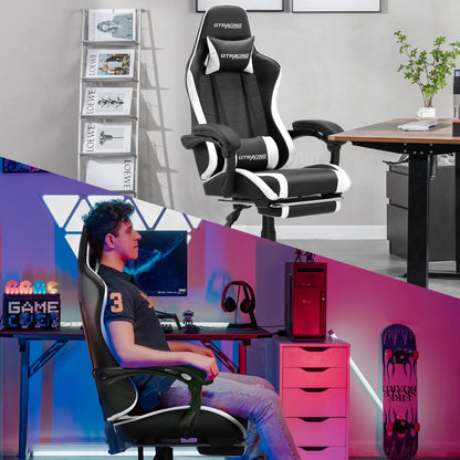 GTRACING GTWD-200 Ergonomic Gaming Chair with Adjustable Pillows and Footrest , White