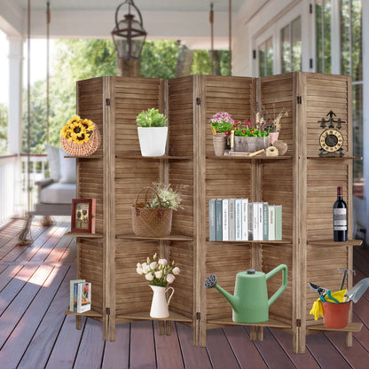 6-Panel Room Divider with Shelves5.6ft Tall Folding Privacy Screen Panels, Room Divider Wall, Divider for Room Separation, Room Divider ShelvesEffectively Block SightNatural
