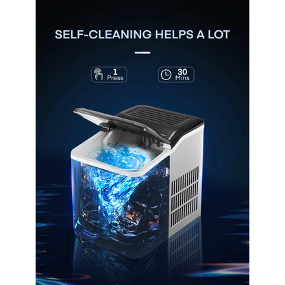 Stainless Steel Ice Makers Countertop 30lbs in 24h, 9 Bullet Cubes in 5 Mins, 2 Sizes, Self-Clean, FOHERE