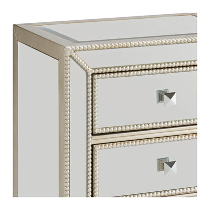 Coast to Coast Accents Modern Antique Silver Mirrored Rectangular Accent Table 20" x 15" with 3-Drawer for Living Room Bedroom