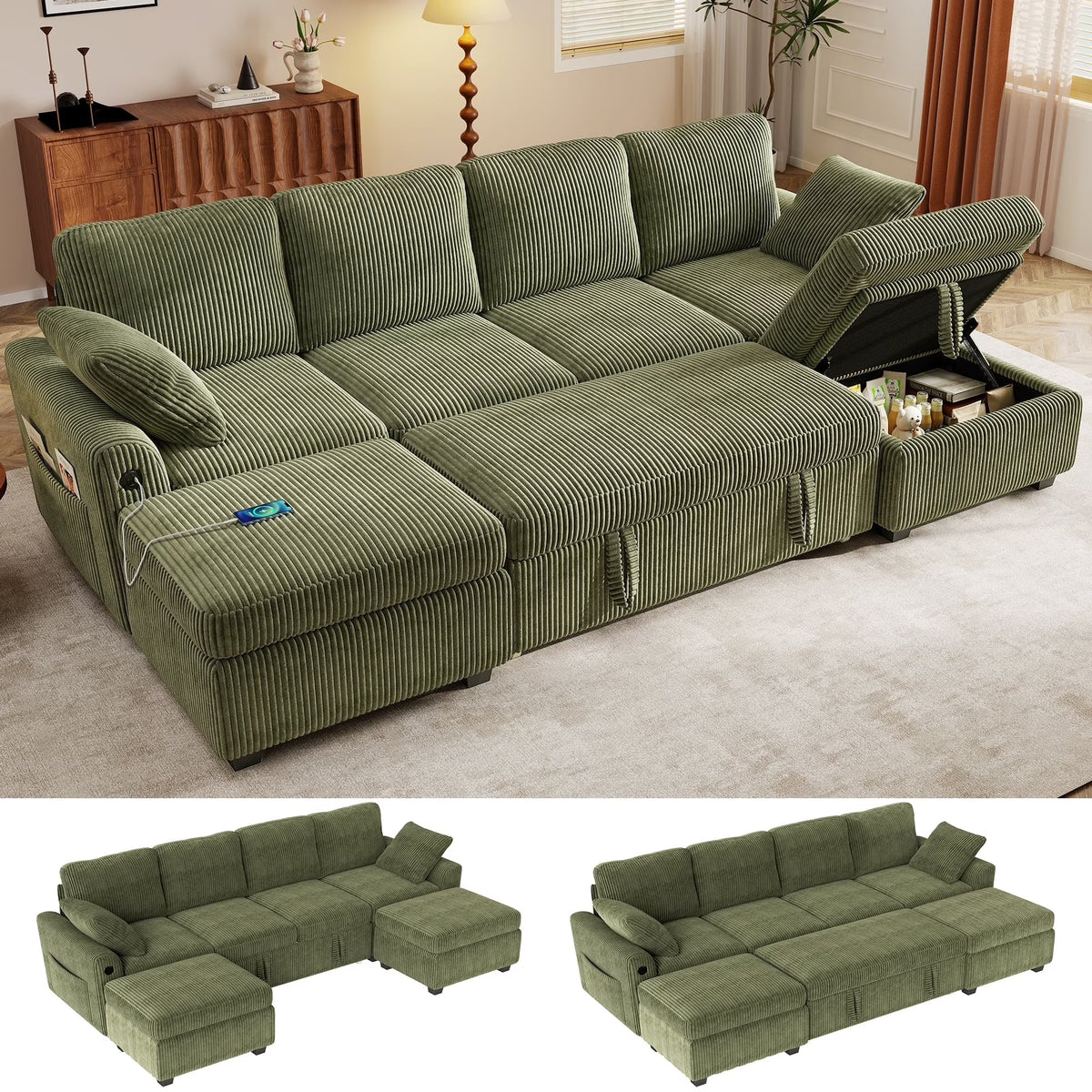BedLuxury 83" Sectional Sleeper Sofa with Pull Out Bed, L Shaped Couch with Storage Seat for Living Room, Gray