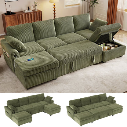BedLuxury 83" Sectional Sleeper Sofa with Pull Out Bed, L Shaped Couch with Storage Seat for Living Room, Gray