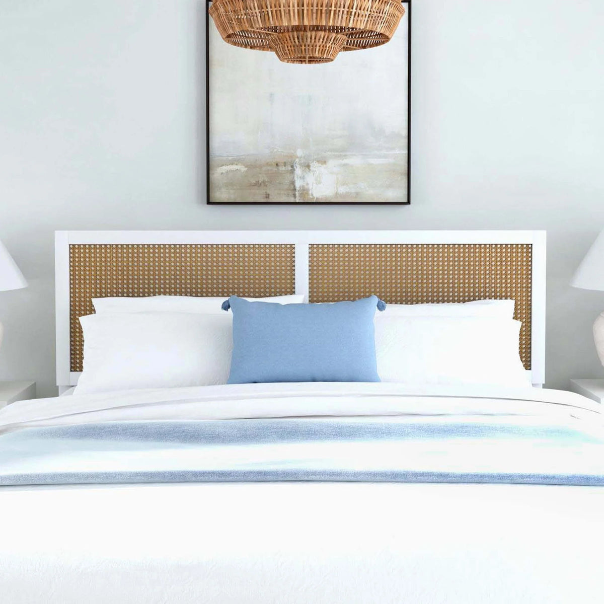Hillsdale Furniture Serena Wood and Cane Panel Full/Queen Headboard, White