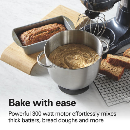 Hamilton Beach 4 Quart Stand Mixer for Kitchen, 7 Speeds, Tilt-Head, Dough Hook, Whisk & Flat Beater, Black