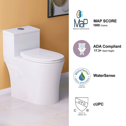 HOROW Compact One Piece Toilet with Comfort Seat ADA Height 17.3" Elongated Dual Flush 0.8/1.28 GPF