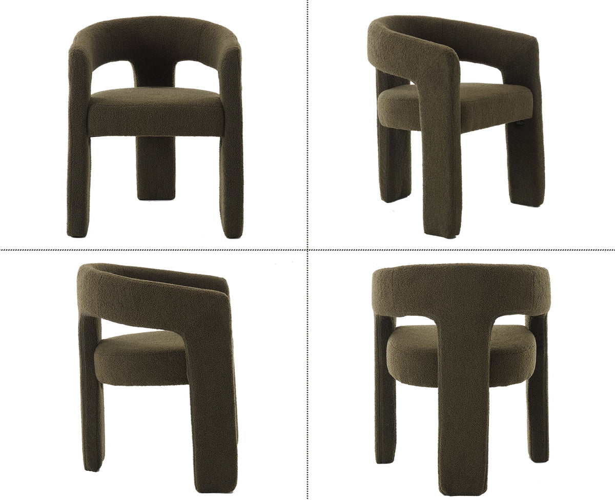 Guyou Modern Sherpa Upholstered Dining Chair, Cute Barrel Side Armchair Kitchen Chair with Armrests and Back for Living Room Dining Room Bedroom, Green