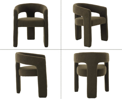 Guyou Modern Sherpa Upholstered Dining Chair, Cute Barrel Side Armchair Kitchen Chair with Armrests and Back for Living Room Dining Room Bedroom, Green