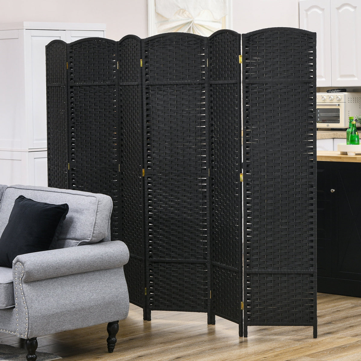 HOMCOM 4 Panel Room Divider Freestanding Folding Privacy Screen Nature Wood