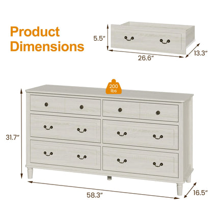 May Color Large White 3 Drawer Dresser Set of 2 with Fluted Panel, Modern Chest of Drawers with Silent Slide Drawers, Wood Accent Nightstand with Storage for Bedroom Living Room, Hallway