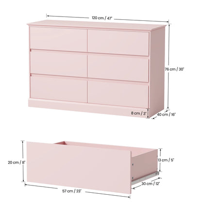 White Dressers Bedroom Dresser 6 Drawer Storage Chest of Drawers Double Dresser Storage Side Cabinet Room Furniture for Bedroom Living Room