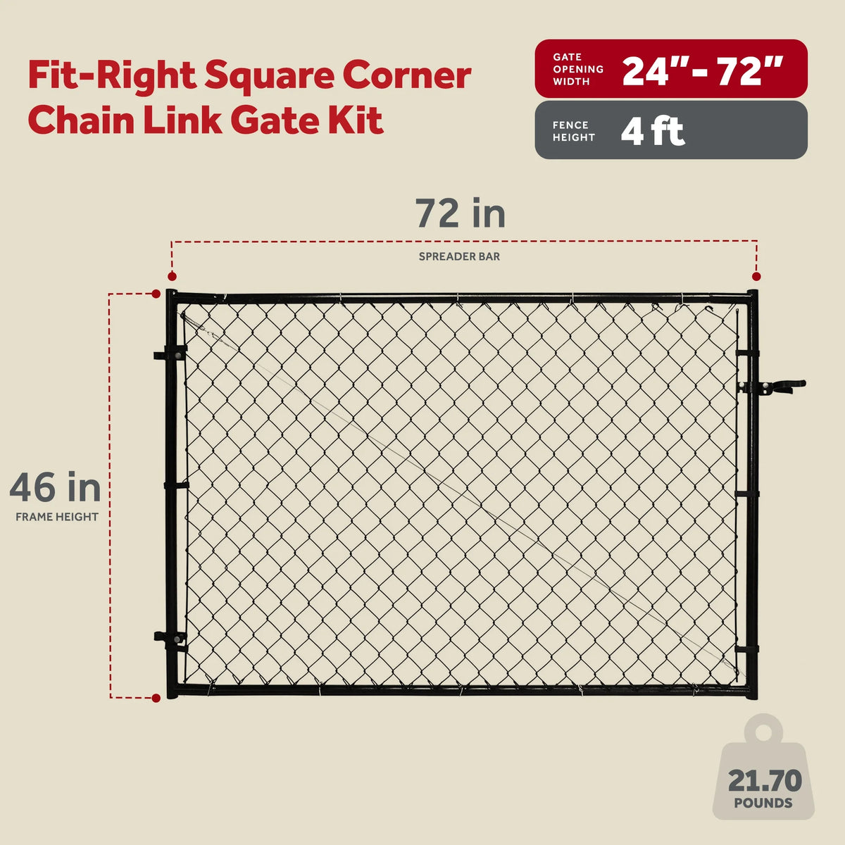 Adjust-A-Gate Fit-Right Chain Link Gate Kit with Square Corner Frame, Black