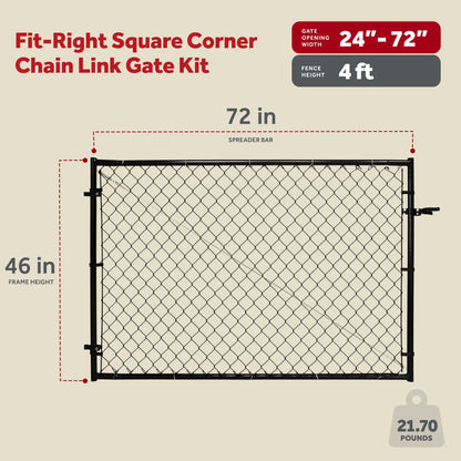 Adjust-A-Gate Fit-Right Chain Link Gate Kit with Square Corner Frame, Black