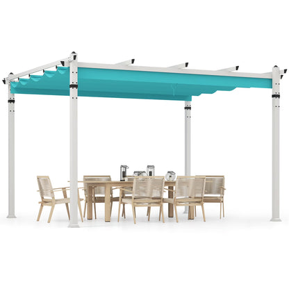 Gymax 12' x 10' Outdoor Pergola w/ Retractable Canopy Aluminum Frame Anchors Patio Grey