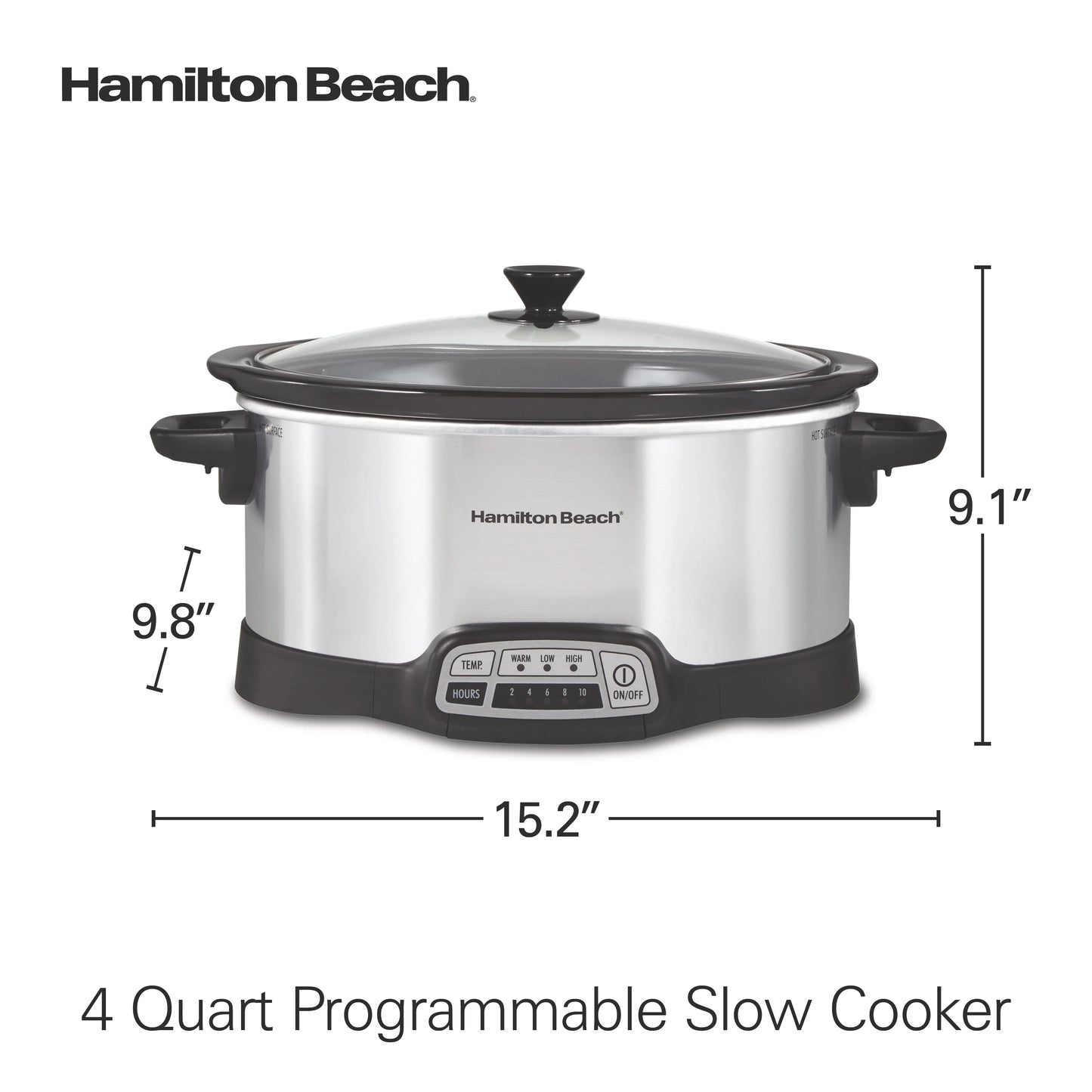 Hamilton Beach 4 Qt Programmable Slow Cooker, Stoneware Crock with Removable Pot, Stainless Steel