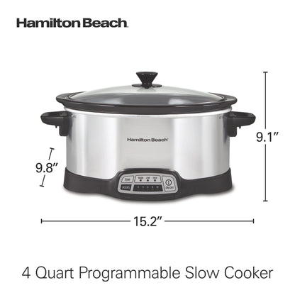Hamilton Beach 4 Qt Programmable Slow Cooker, Stoneware Crock with Removable Pot, Stainless Steel