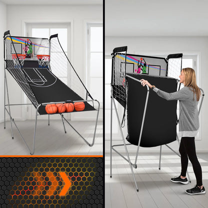 Costway Dual LED Electronic Shot Basketball Arcade Game with 8 Game Modes 4 Balls Foldable Grey