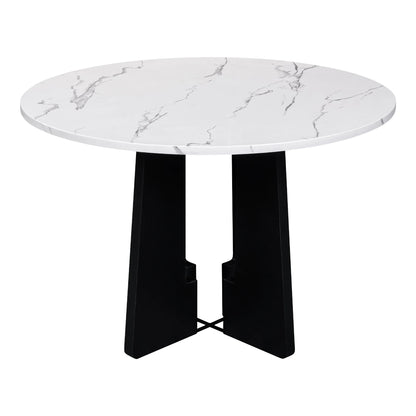 EUROCO 5-Piece Round Dining Table Set for 4, 43.3'' Kitchen Room Table with 4 Upholstered Chairs and Solid Wood Frame,Kitchen Table Set for Home Living Dining Room, Grey & Black