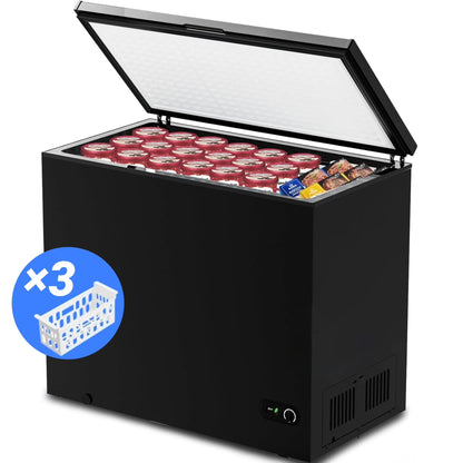 LHRIVER 7.0 cu. ft. Chest Deep Freezer with Adjustable Temperature, Free Standing Top Open Door Compact Freezer with 3 Removable Basket for Kitchen, Home, Bar, Garage, Office