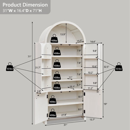 SinCiDo Arched Kitchen Pantry Storage Cabinet, 71-Inch Tall Wood Adjustable Shelves, 2 Doors, 2 Drawers