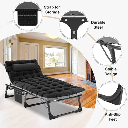 Slsy Folding Lounge Chair, 5-Position Adjustable Outdoor Reclining Chair, Folding Sleeping Bed Cot, Folding Chaise Lounge Chair for Pool Beach Patio Sunbathing