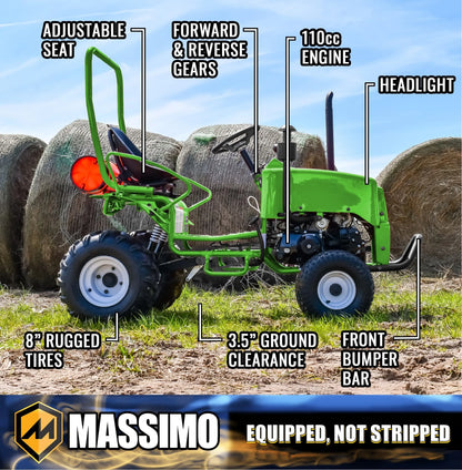 Massimo Mini Tractor 110cc 2WD Gas Go Kart �C Kids & Youth Ride-On Utility Vehicle �C Green