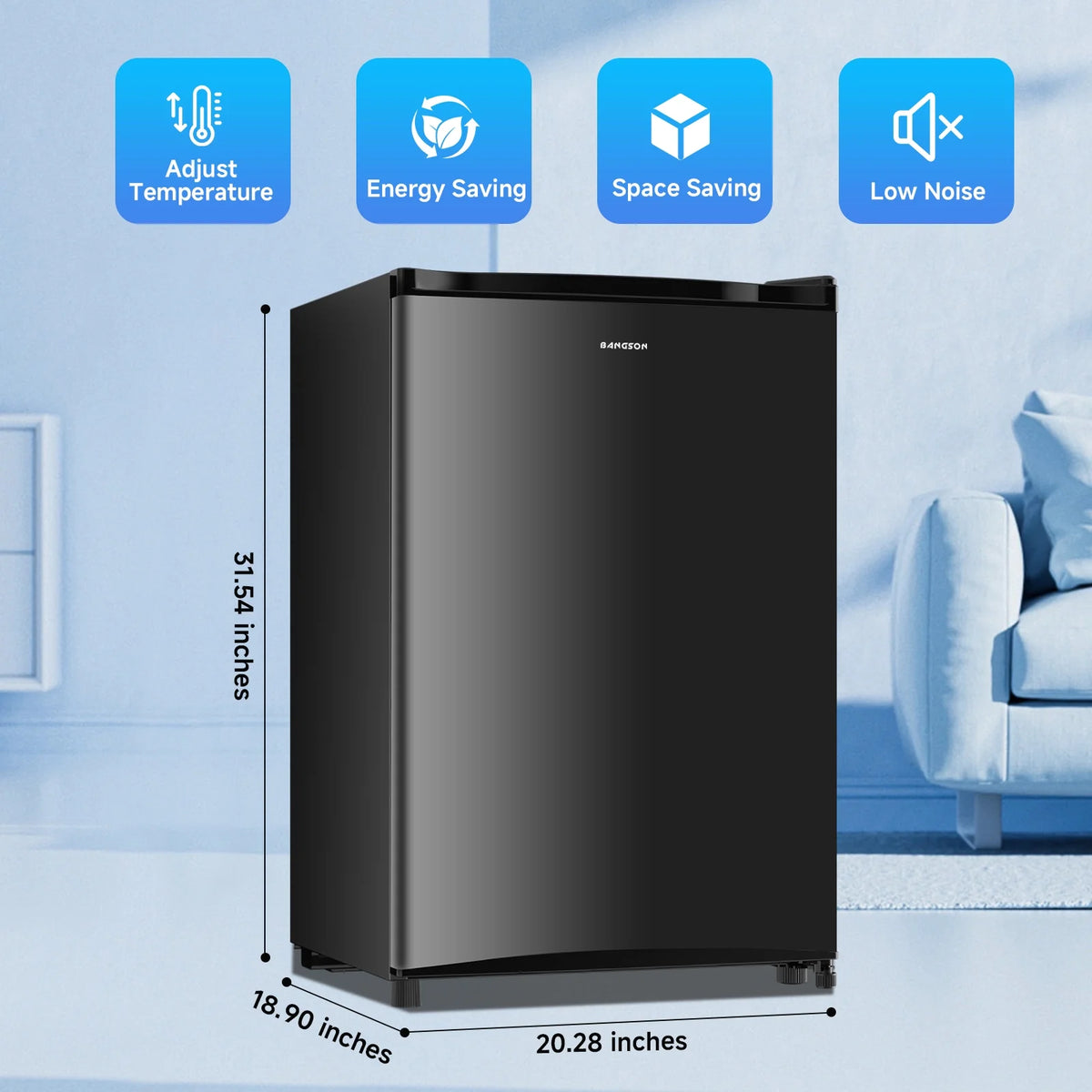 BANGSON 3.0 Cu.ft Compact Upright Freezer, Energy-Saving Mini Freezer with Adjustable Thermostat,Black
