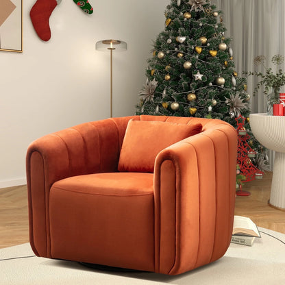 Bonzy Home Swivel Chair with Plump Pillow, Modern Velvet Accent Chair for Living Room Bedroom , Comfy Round Armchair, Orange