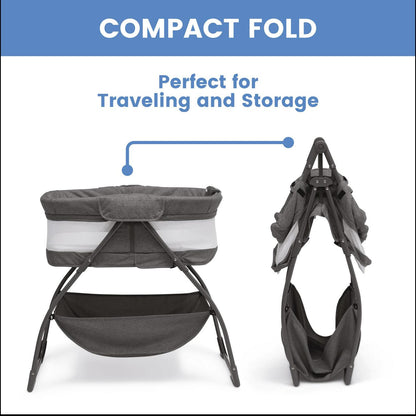 Delta Children TravelMate Compact Fold Bassinet - Features Lights. Sounds and Vibration. Grey Tweed