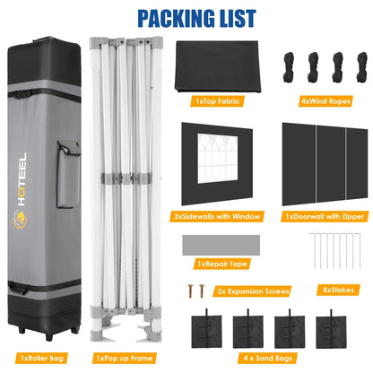 HOTEEL 10x15 Heavy Duty Canopy Tent - Commercial Pop Up with UV50+, Thick Hexagonal Frame, 4 Sidewalls, Anti-Pooling Design & Roller Bag (Black)