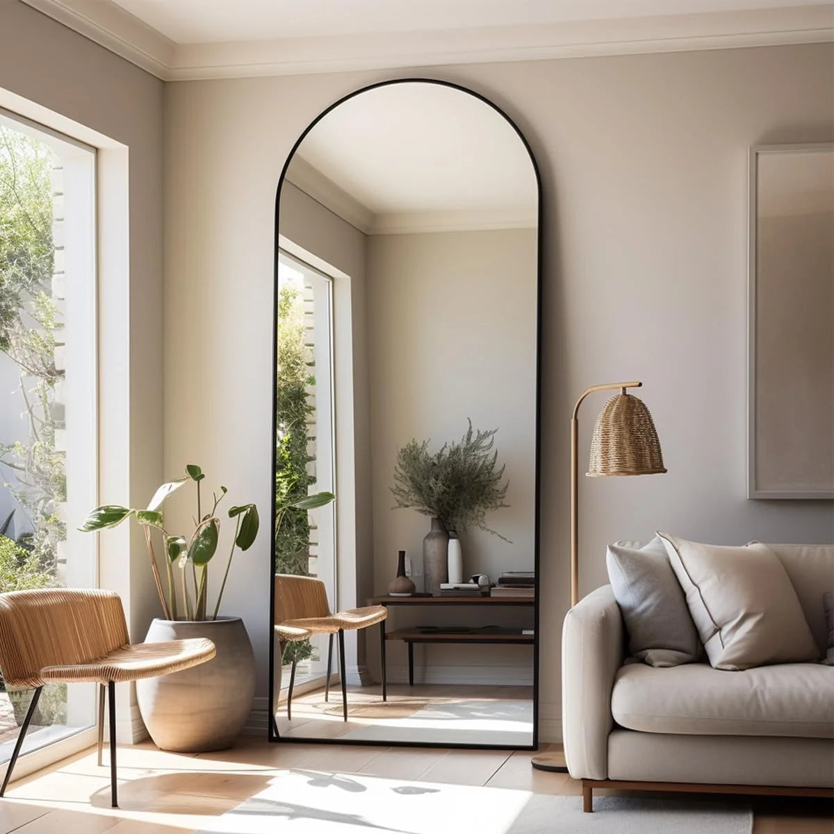 Arched Full Length Mirror, 71"x26" Large Floor Standing Body Mirror with Stand, Gold