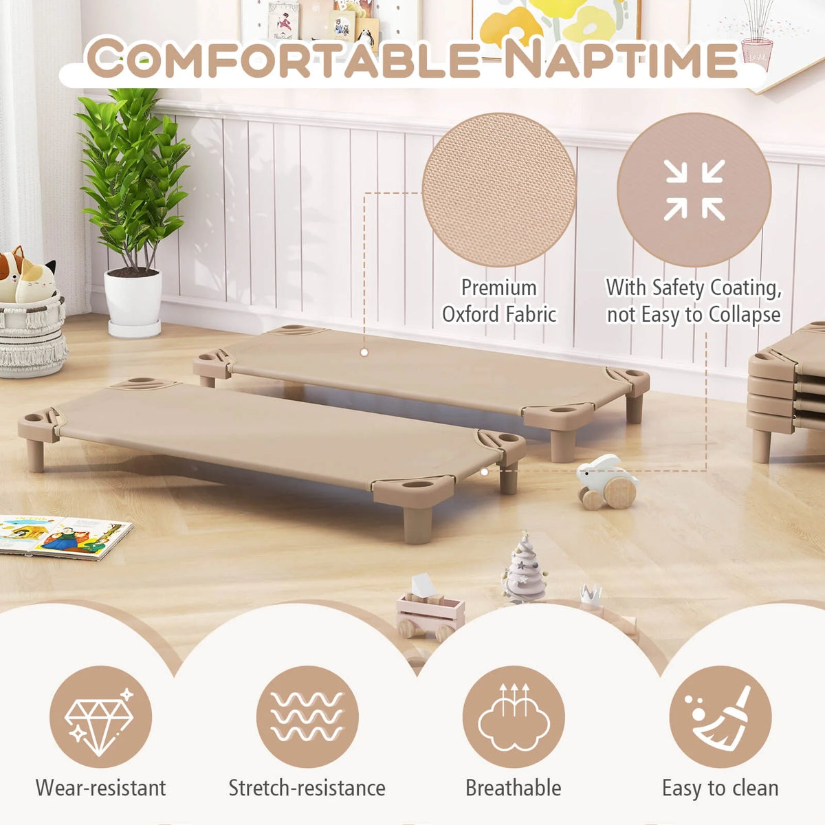 Costway Pack of 6 Kids Stackable Naptime Cot 52'' L x 23'' W Daycare Rest Mat Blue