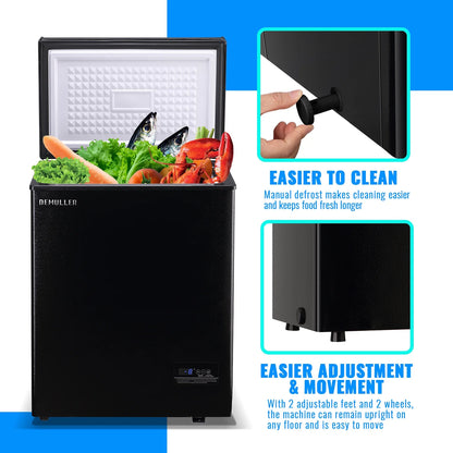 DEMULLER Deep Chest Freezer with 2 Removable Baskets Compact Mini Deep Freezers Stay-Open Lid White