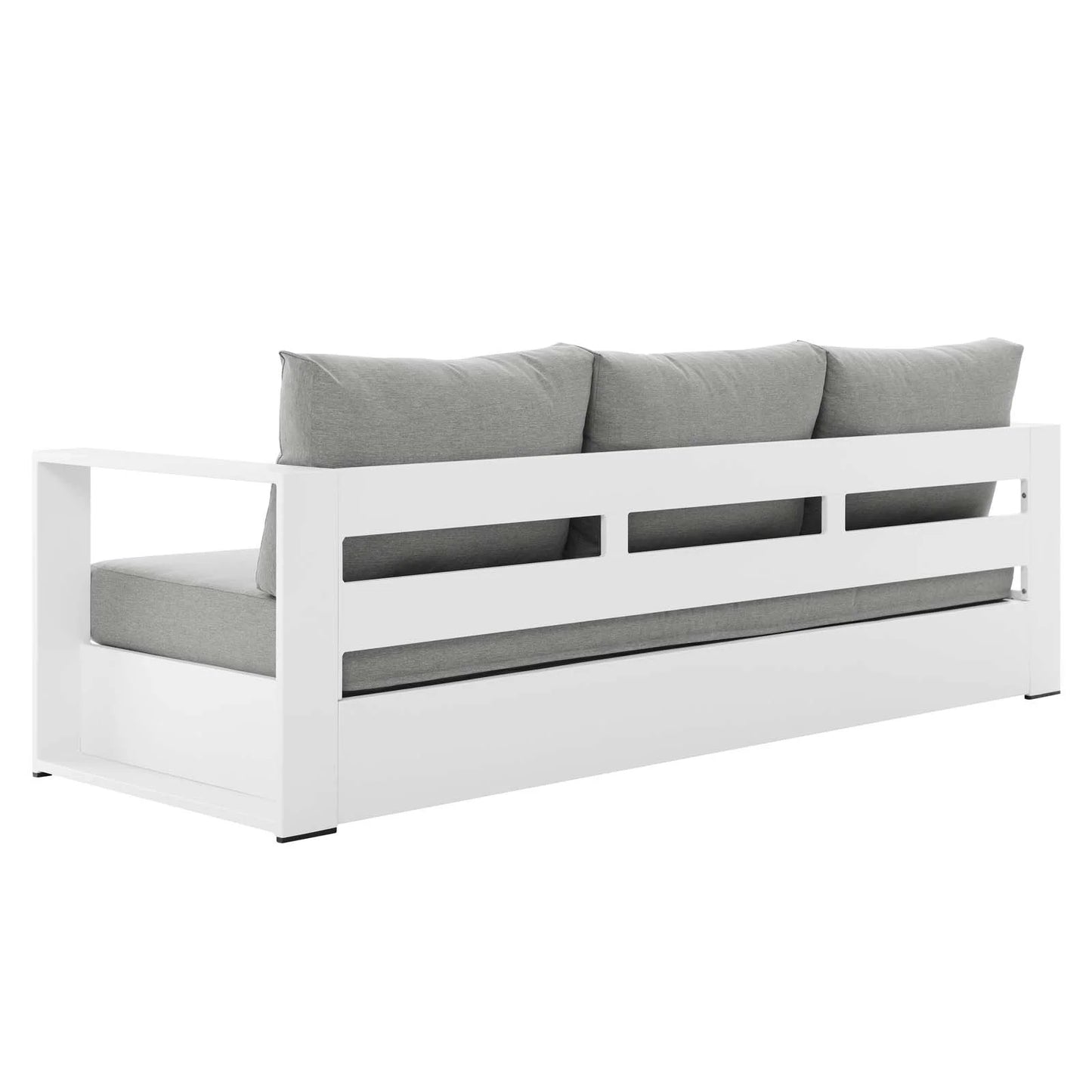 Lounge Sofa Table Set, Grey Gray, Aluminum, Metal, Fabric, Modern Contemporary, Outdoor Patio Balcony Cafe Bistro Garden Furniture Hotel Hospitality
