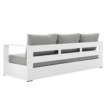 Lounge Sofa Table Set, Grey Gray, Aluminum, Metal, Fabric, Modern Contemporary, Outdoor Patio Balcony Cafe Bistro Garden Furniture Hotel Hospitality