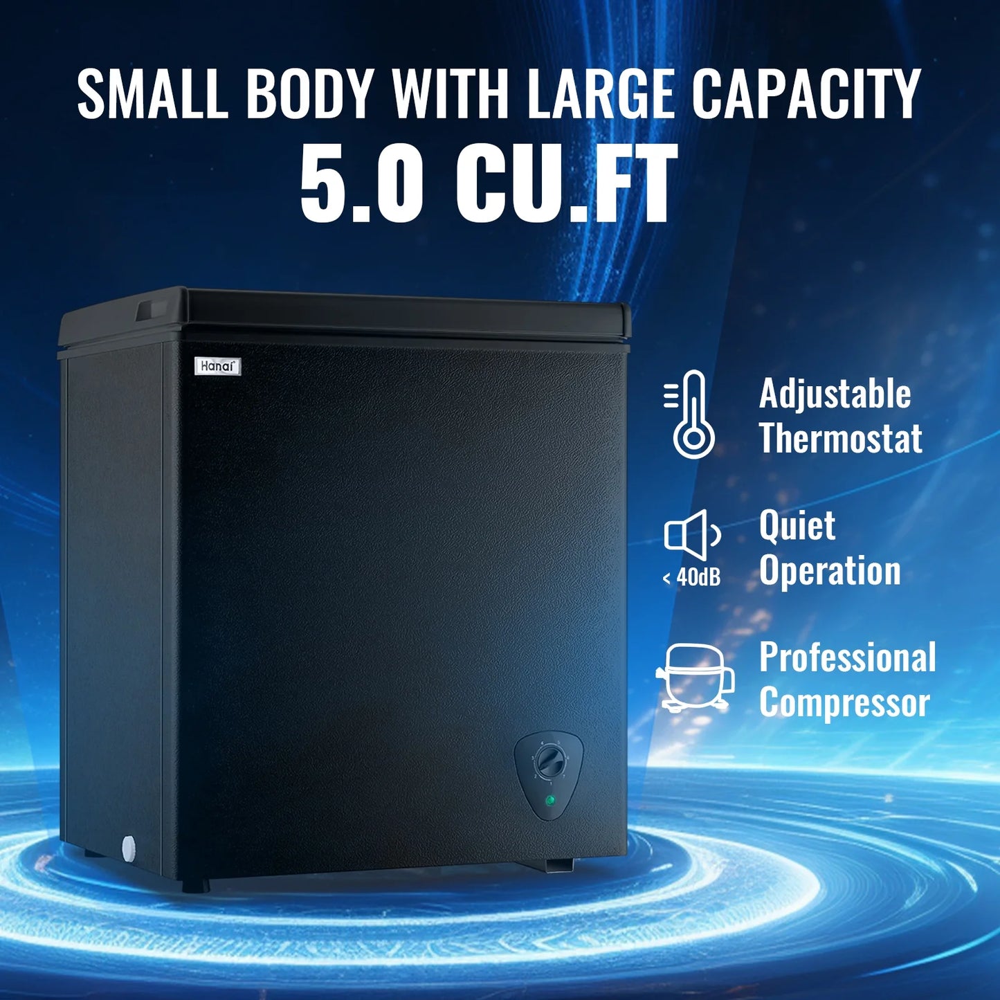 WANAI 5.0 Cubic Feet Chest Freezer Large Home Deep Freezers Black Top Door with Removable Basket
