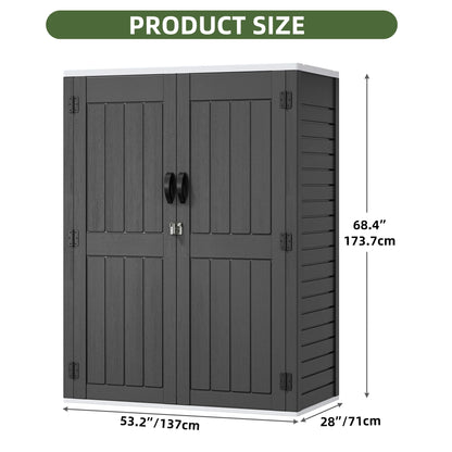 Uforic Outdoor Storage Shed, Vertical Lockable Tool Storage Resin Shed for Garden, Garage, Patio, No Shelves Included, Brown