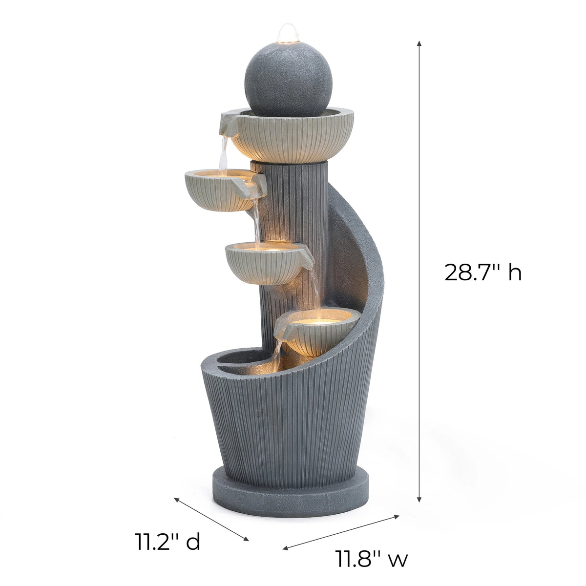 LuxenHome Outdoor Water Fountain, 29 Inch Resin Cascading Water Fountains Indoor with LED Lights