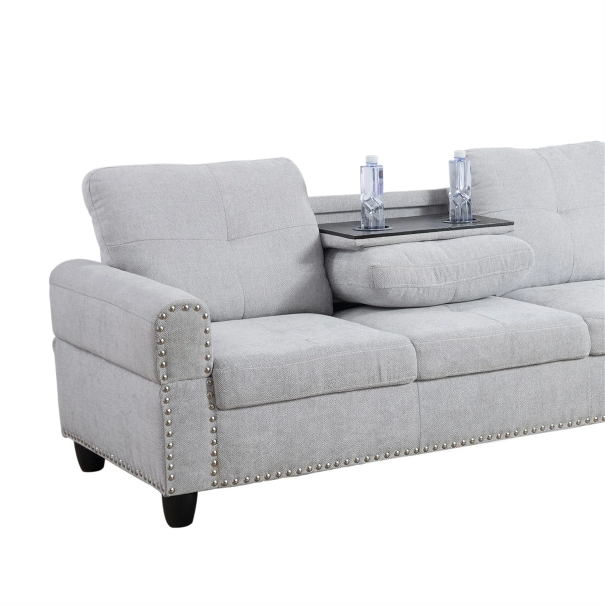 Aukfa 3 Piece Sectional Sofa, Living Room Couch with Storage Ottoman&Cup Holder, Linen, Right Hand, Purple